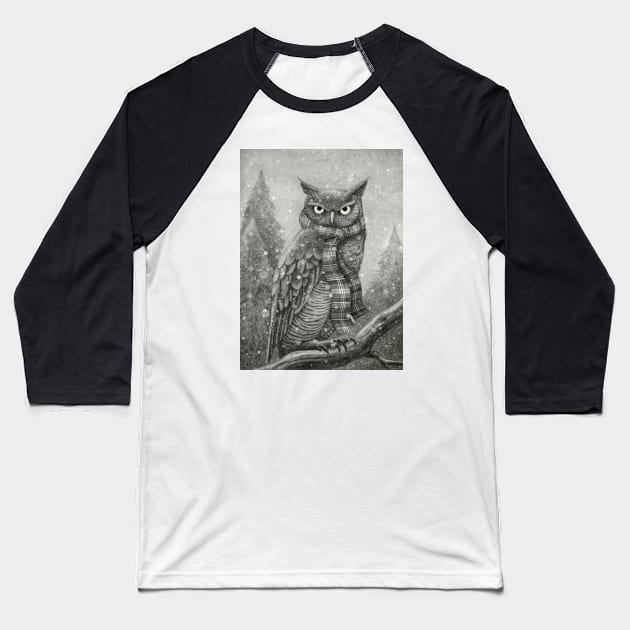 Winter Owl Baseball T-Shirt by Terry Fan